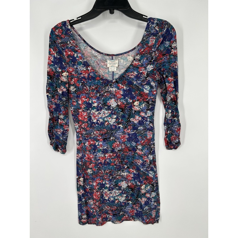 Intimately Free People 3/4 Sleeve V Neck Floral‎ Shift Swing Short Dress XS